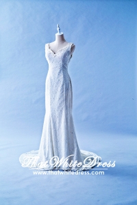 405WL06 Strap V Neck Trumpet Plus Size Wedding Dress Rental Malaysia